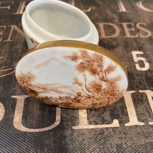 Vintage Portuguese Hand-Painted Sepia Porcelain Trinket - Picture 4 of 9